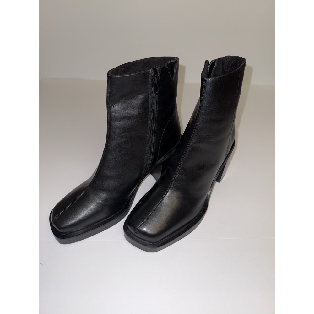 ASOS Black Square-Toe Mid-Calf Leather Ankle Boots - Picture 5 of 12